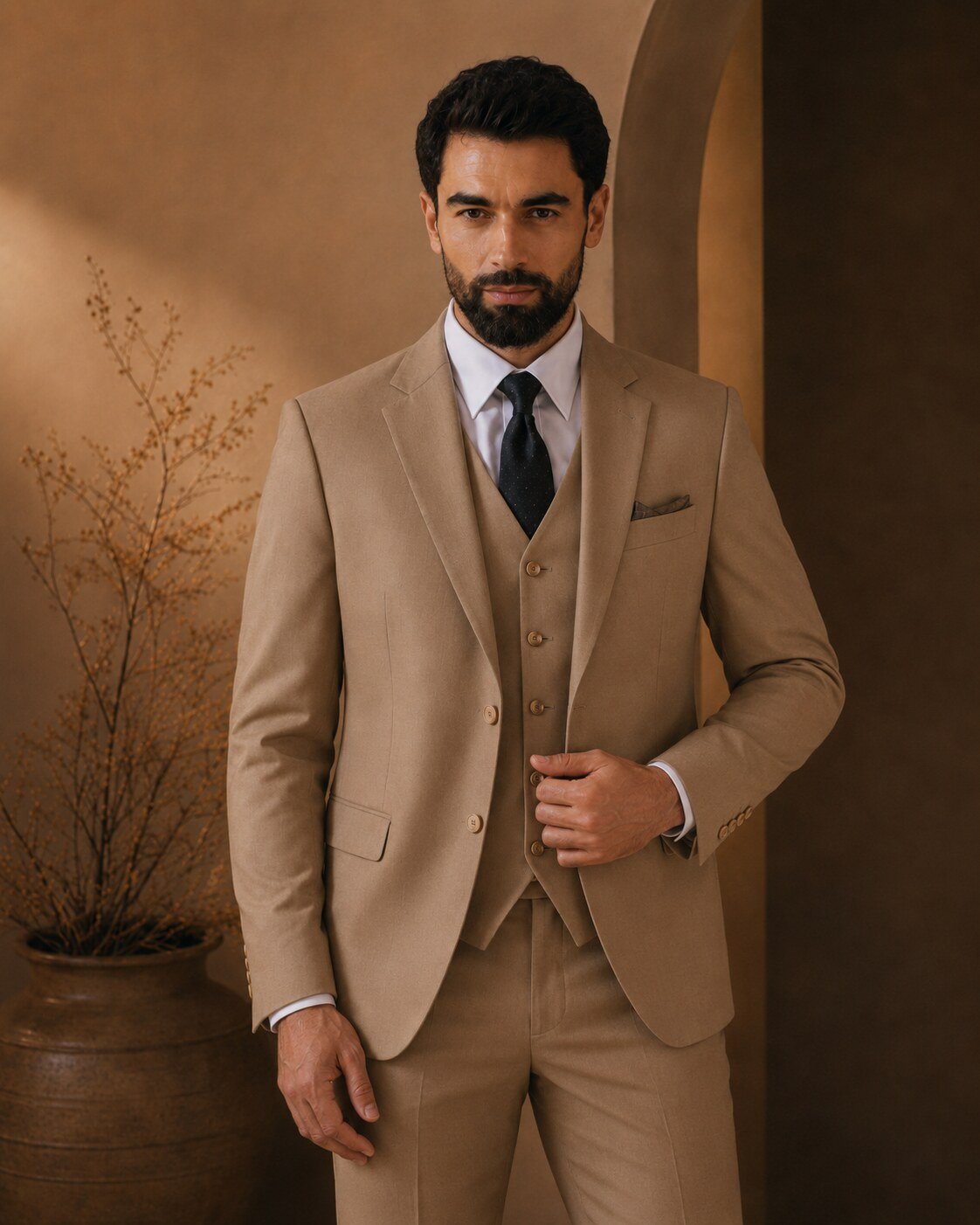 Traje masculino color arena