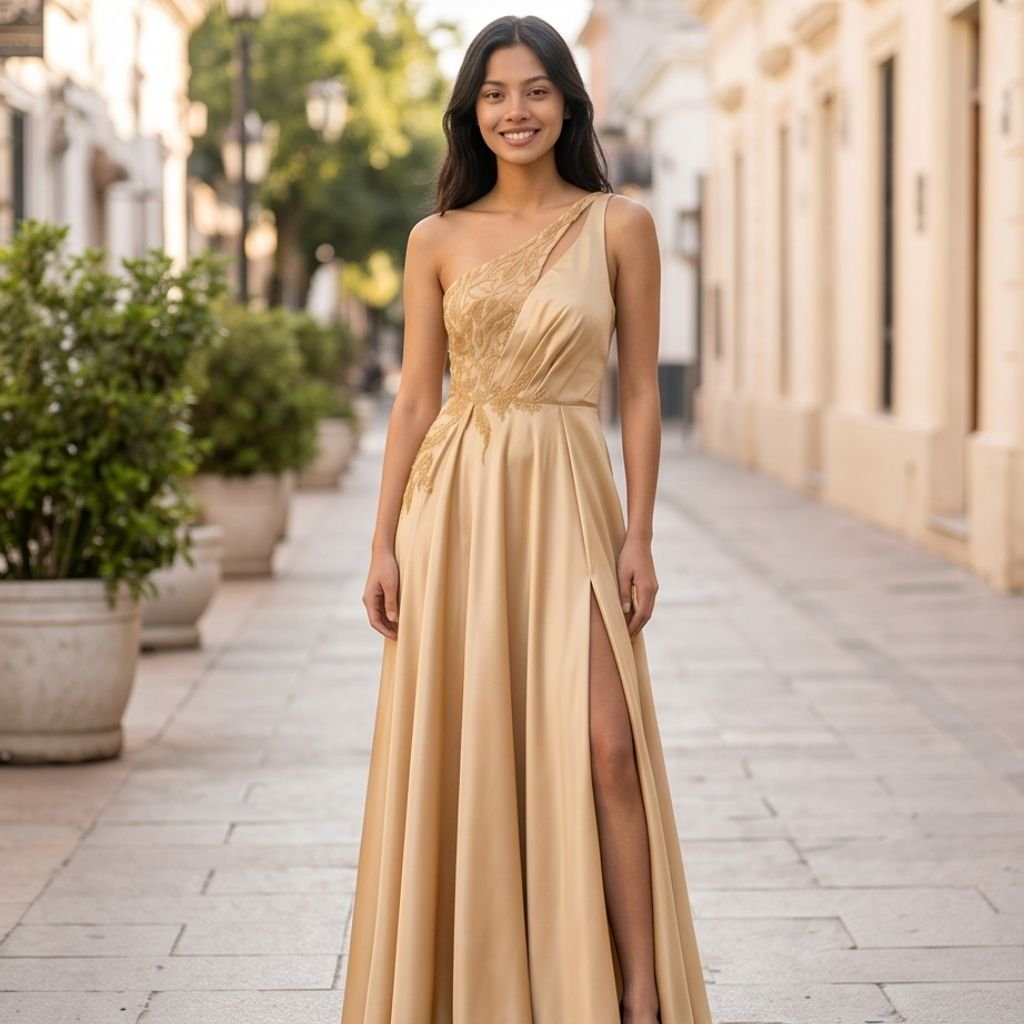 Vestido Azucena champagne dorado