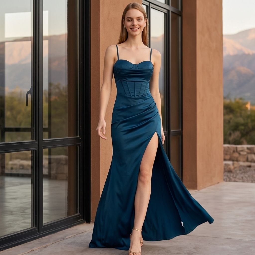 Vestido Raquel azul petróleo